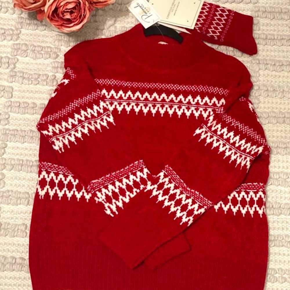 Christian Siriano New York Red White Velour Sweater and Sock Set Women's M
